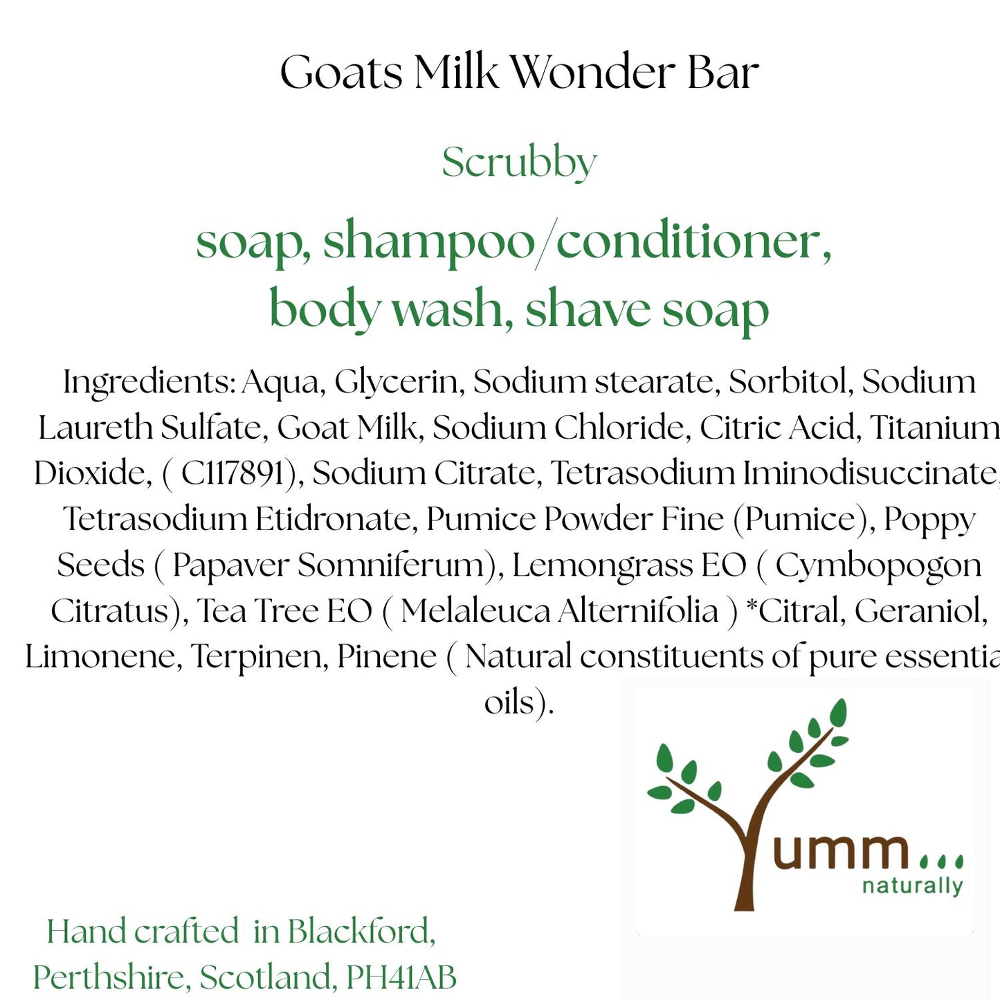 Scrubby soap with pumice & poppy seeds,lemongrass, teatree & mandarin pure essential oils