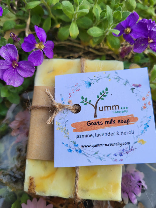 Beautiful goats milk soap with calendula petals, jasmine, lavender & neroli pure essential oils