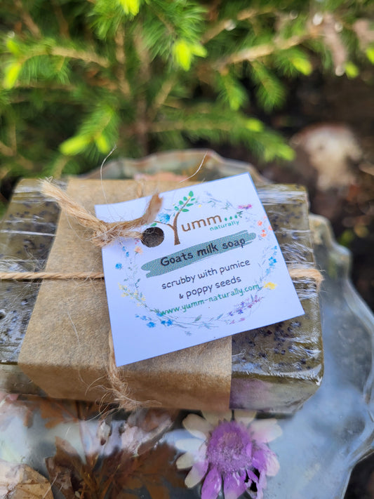 Scrubby soap with pumice & poppy seeds,lemongrass, teatree & mandarin pure essential oils