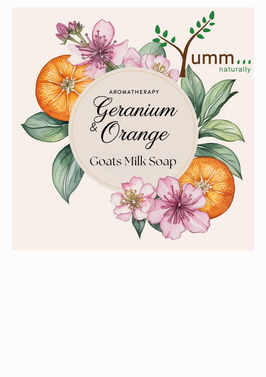 Geranium & orange goats milk soap with turmeric