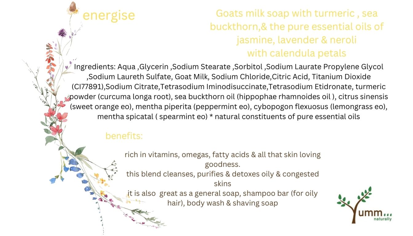 Energise goats milk soap with turmeric & sea buckthorn oil