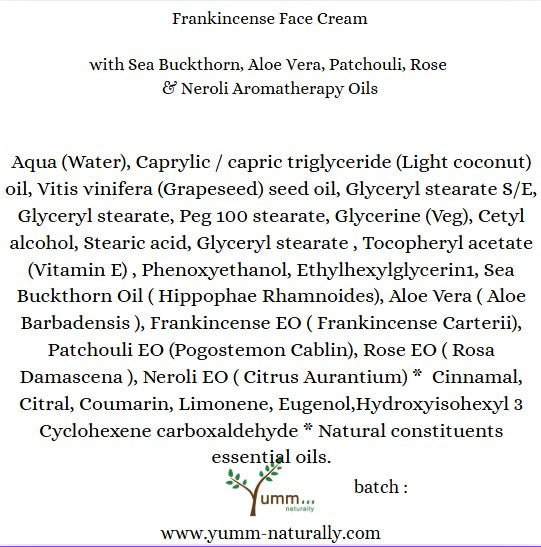 Frankincense, Patchouli, Rose & Orange Face Cream with Sea Buckthorn, Aloe Vera and grapeseed oil